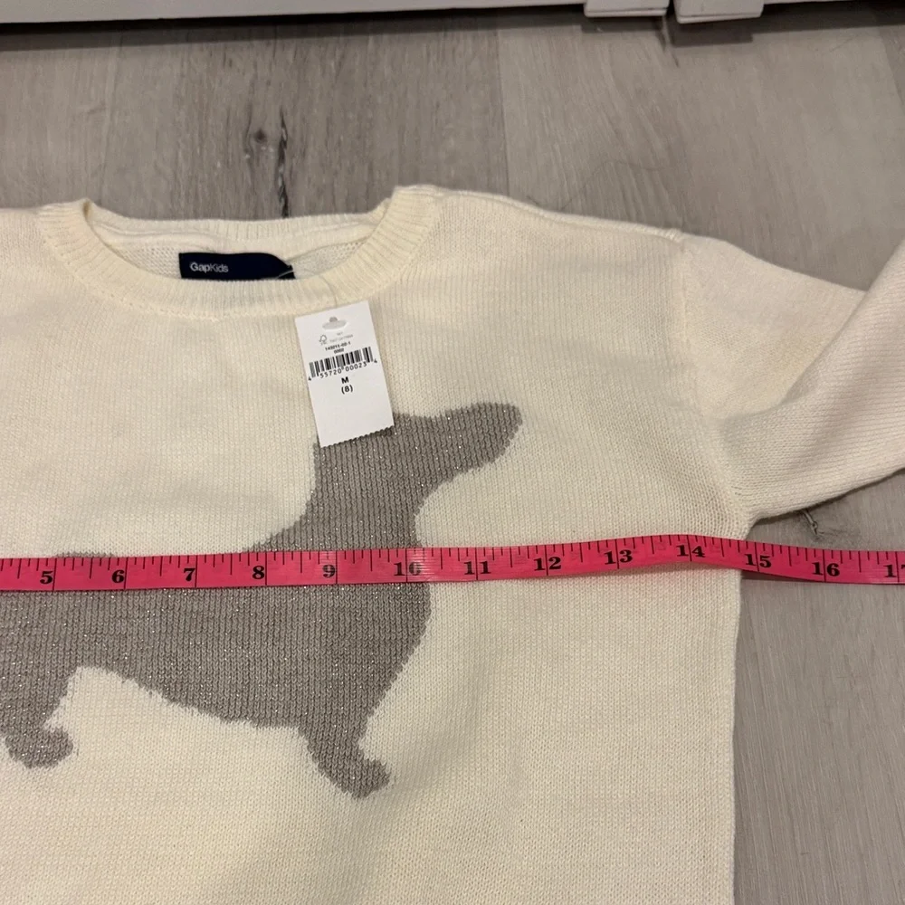 GAP Kids Cream and Gray Metallic Sweater with Dog Design